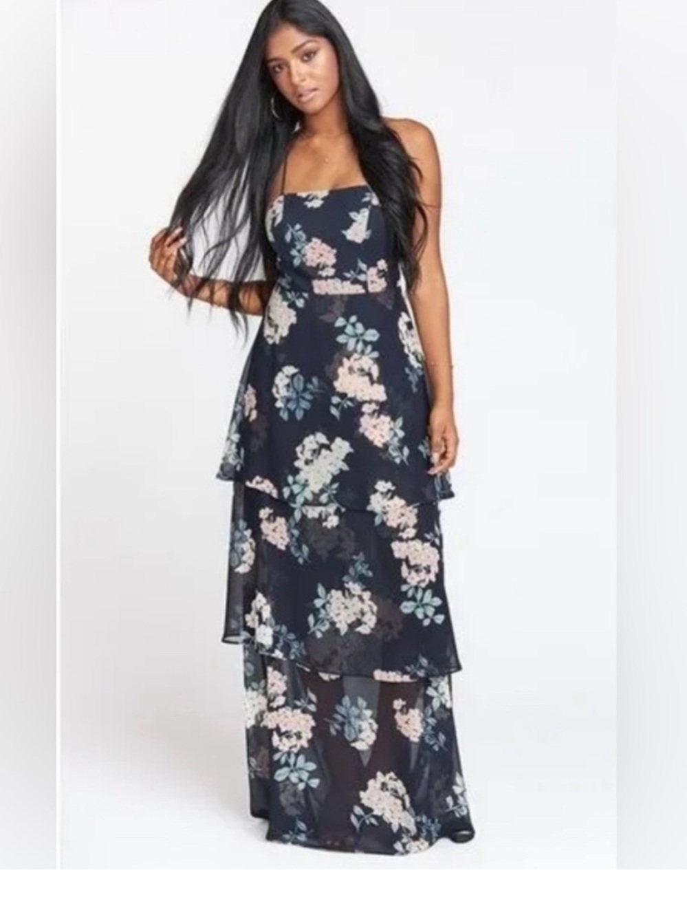 Show Me Your MuMu Calypso‎ Navy Floral Tiered Ruffle Maxi Dress